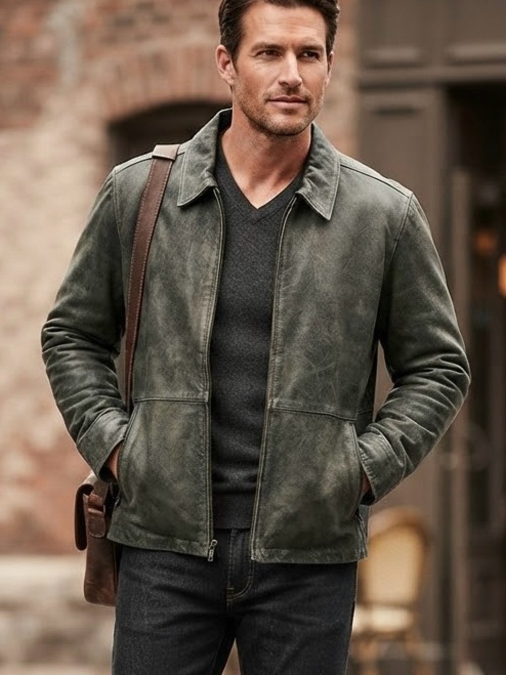 Eddie Bauer Vintage Distressed Grey Green Genuine Leather Zip Jacket Grunge XXL